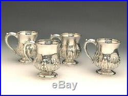 Beautiful set of 4 Sterling Silver Mugs, Hand Wrought, marked G. F. Ltd. Sterling