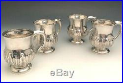 Beautiful set of 4 Sterling Silver Mugs, Hand Wrought, marked G. F. Ltd. Sterling