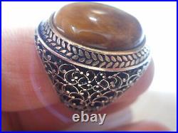 Big Vintage Tiger's Eye 6ctw Solitaire Sterling Silver Cocktail Ring Size 8