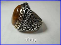 Big Vintage Tiger's Eye 6ctw Solitaire Sterling Silver Cocktail Ring Size 8