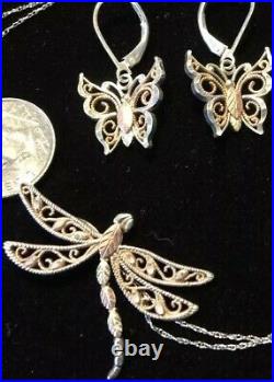 Black Hills Gold Butterfly Dragonfly Set 10k Sterling Solid 10k 18 Coleman QVC