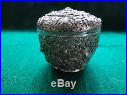 Box, Sterling Silver India, Chased & Engraved Beautifully, C-1860, Marked Dac