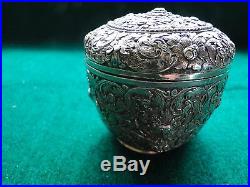 Box, Sterling Silver India, Chased & Engraved Beautifully, C-1860, Marked Dac