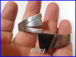 Bracelet Onyx Sterling Silver Mexico Modernist Heavy Big Wide Clamp Signed Old