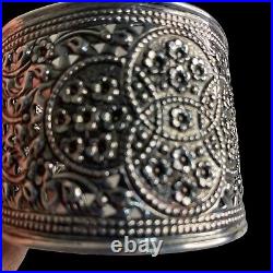 Bracelet Sterling Silver Marked 925 Thailand Raised Ridge Rolled Edge Cuff