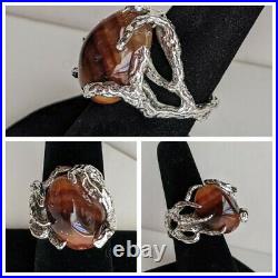 Brutalist Sterling Silver Ring withAgate Awesome Brutalist Ring 13.5g Sz 7 Signed