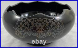 Cambridge Black Amethyst Glass Bowl Sterling Silver Marked