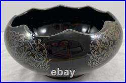 Cambridge Black Amethyst Glass Bowl Sterling Silver Marked