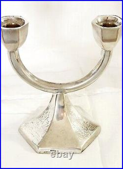 Candelabra Two-armed Art Deco Style Sterling Silver Made In Israel Marked