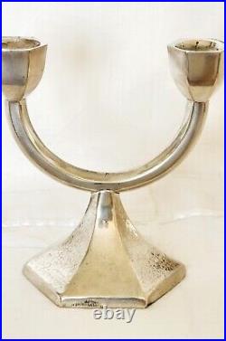 Candelabra Two-armed Art Deco Style Sterling Silver Made In Israel Marked