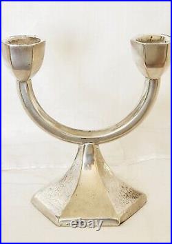 Candelabra Two-armed Art Deco Style Sterling Silver Made In Israel Marked