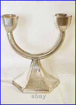 Candelabra Two-armed Art Deco Style Sterling Silver Made In Israel Marked