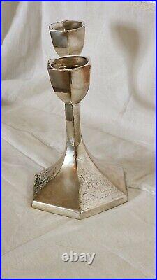 Candelabra Two-armed Art Deco Style Sterling Silver Made In Israel Marked