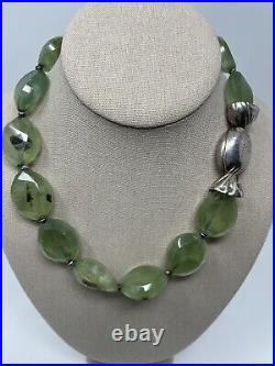 Candori Designer Marked 925 Quartz or Prehnite 19 stone Necklace Green