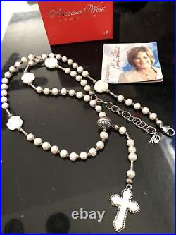 Carolyn Pollack AW MOP 21-24 Cross Rose Carved Pearl TAG 925 RARE Religious QVC