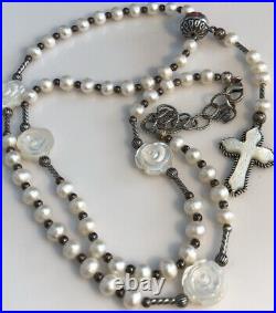 Carolyn Pollack AW MOP 21-24 Cross Rose Carved Pearl TAG 925 RARE Religious QVC