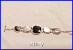 Cfj Thai Marked Sterling Silver Bracelet With Abalone, Mop & Onyx Gemstones