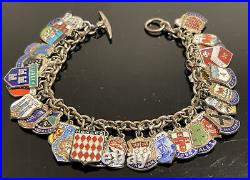 Charm Bracelet Sterling Silver 34 Charms Enamel Cities Countries All Marked 7