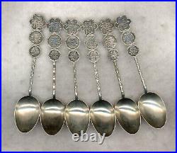 China Sterling Silver Demitasse Spoon Set Bamboo Design 6 Spoons (marked)