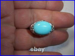 Chinese 5CT Sleeping Beauty Turquoise & Blue Topaz Sterling Cocktail Ring Size 6