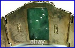 Chinese Export Green Jade Link Panel GILT FILIGREE Bracelet Marked China Silver