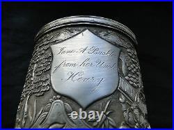 Chinese Mug Chased Sterling Silver Fully Marked Khc Made C-1855 Antique