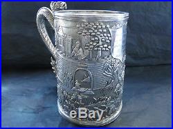 Chinese Mug Sterling Silver Fully Marked Circa 1855 Chased, Antique