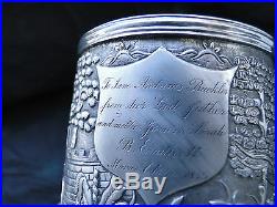 Chinese Mug Sterling Silver Fully Marked Circa 1855 Chased, Antique