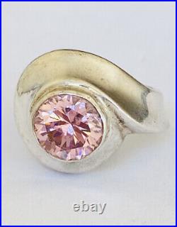 Chunky Vintage Marked Sterling Silver Pink Topaz Solitaire Ring Size 8