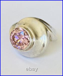 Chunky Vintage Marked Sterling Silver Pink Topaz Solitaire Ring Size 8