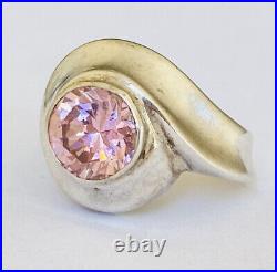 Chunky Vintage Marked Sterling Silver Pink Topaz Solitaire Ring Size 8