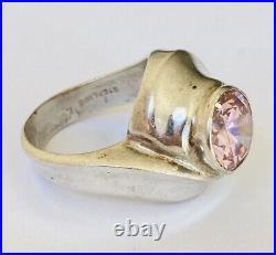 Chunky Vintage Marked Sterling Silver Pink Topaz Solitaire Ring Size 8