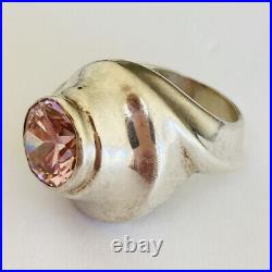 Chunky Vintage Marked Sterling Silver Pink Topaz Solitaire Ring Size 8