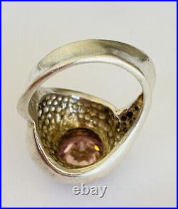 Chunky Vintage Marked Sterling Silver Pink Topaz Solitaire Ring Size 8