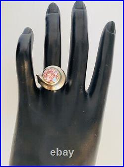 Chunky Vintage Marked Sterling Silver Pink Topaz Solitaire Ring Size 8