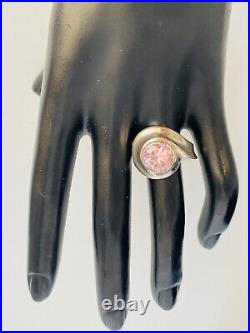 Chunky Vintage Marked Sterling Silver Pink Topaz Solitaire Ring Size 8