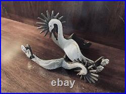 Classic Handmade Sterling Silver Inlay Swan Motif Single Mounted Spurs Marked