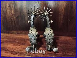 Classic Handmade Sterling Silver Inlay Tapia Style Single Mounted Spurs Marked