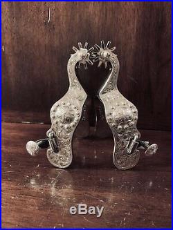 Classic Handmade Sterling Silver Overlay Roper Conch Spurs Single Mounted Marked