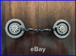Classic Sterling Silver Inlay Daisy Snaffle Bit Striped Pattern Marked Egarcia
