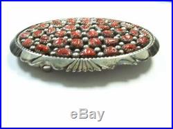 Coral American Indian Sterling Silver Belt Buckle Navajo Begay Marking Back