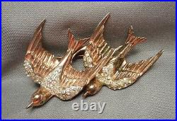 Coro-Craft Pegasus Mark Sterling Vermeil 2 Swallow Bird Clips DUETTE Brooch Pin
