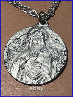 Creed Sterling Silver Sacred Heart of Mary Pendant And Necklace Italy 925 Marked