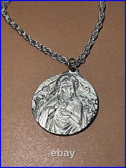 Creed Sterling Silver Sacred Heart of Mary Pendant And Necklace Italy 925 Marked