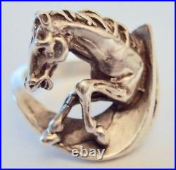 Custom Sterling Silver Modern Jumping Horse Ring Size 6 1/2 Stippled D Mark