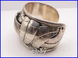 DOMINIQUE DINOUART DDD MEXICO 925 CUFF BRACELET w OVERLAPPING LEAVES MARKED
