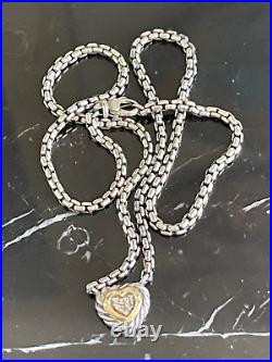 David Yurman Sterling Silver & 18k Gold (750) Rope Twist Necklace w Heart Charm