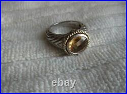Designer Gold Crown Mark Sterling Silver & 18k Yellow Gold Faceted Citrine Ring