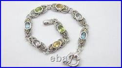 Designer Marked 18k Gold Sterling Silver 8 TCW Genuine Mulit-Gemstone Bracelet