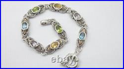 Designer Marked 18k Gold Sterling Silver 8 TCW Genuine Mulit-Gemstone Bracelet